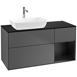 Villeroy und Boch Finion Waschtischunterschrank F812PDGK 120cm, Abdeckplatte black matt, Regale Black matt lacquer, Anthracite matt