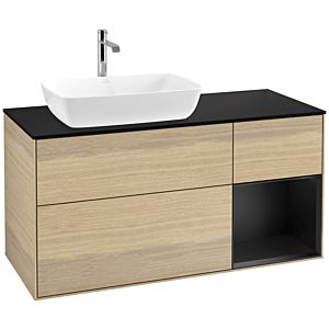 Villeroy und Boch Finion Waschtischunterschrank F812PDPC 120cm, Abdeckplatte black matt, Regale Black matt lacquer, Oak Veneer