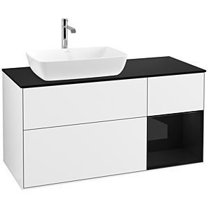 Villeroy und Boch Finion Waschtischunterschrank F812PHGF 120cm, Abdeckplatte black matt, Regale Glossy black lacquer, Glossy white lacquer