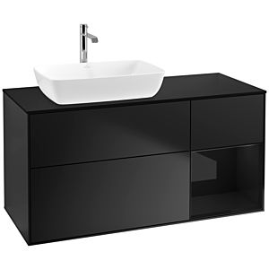 Villeroy und Boch Finion Waschtischunterschrank F812PHPD 120cm, Abdeckplatte black matt, Regale Glossy black lacquer, Black matt lacquer