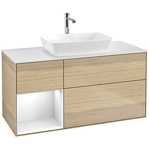 Villeroy und Boch Finion Waschtischunterschrank F821GFPC 120cm, Abdeckplatte white matt, Regale Glossy white lacquer, Oak Veneer