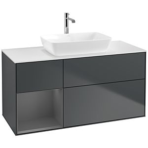 Villeroy und Boch Finion Waschtischunterschrank F821GKHG 120cm, Abdeckplatte white matt, Regale Anthracite matt lacquer, Midnight Blue Matt Lacquer