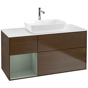 Villeroy et Boch Finion Villeroy et Boch F821GMGN 120cm, plateau blanc mat, étagères laqué mat, placage noyer