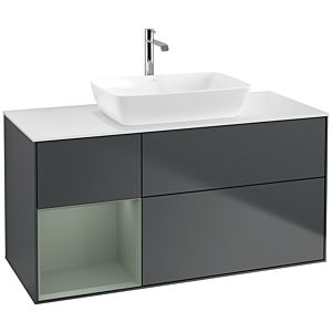 Villeroy und Boch Finion Waschtischunterschrank F821GMHG 120cm, Abdeckplatte white matt, Regale Olive matt lacquer, Midnight Blue Matt Lacquer