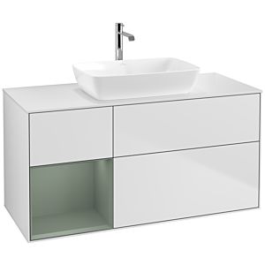 Villeroy und Boch Finion Waschtischunterschrank F821GMMT 120cm, Abdeckplatte white matt, Regale Olive matt lacquer, White matt lacquer