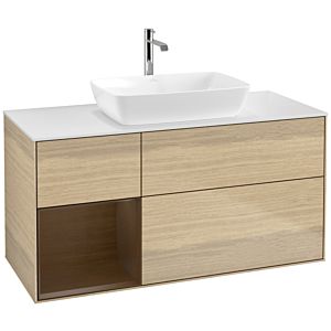 Villeroy und Boch Finion Waschtischunterschrank F821GNPC 120cm, Abdeckplatte white matt, Regale Walnut Veneer, Oak Veneer