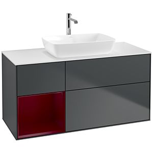 Villeroy und Boch Finion Waschtischunterschrank F821HBHG 120cm, Abdeckplatte white matt, Regale Peony matt lacquer, Midnight Blue Matt Lacquer