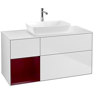 Villeroy et Boch Finion Villeroy et Boch F821HBMT 120cm, plaque de recouvrement blanc mat, étagères Peony laqué mat, laqué blanc mat