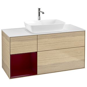 Villeroy und Boch Finion Waschtischunterschrank F821HBPC 120cm, Abdeckplatte white matt, Regale Peony matt lacquer, Oak Veneer