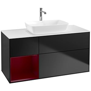 Villeroy et Boch Finion Villeroy et Boch F821HBPD 120cm, plaque de recouvrement blanc mat, étagères Peony laqué mat, laqué noir mat