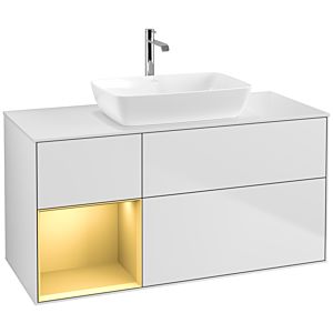 Villeroy et Boch Finion Villeroy et Boch F821HFMT 120cm, plaque de recouvrement blanc mat, étagères laqué or mat, laqué blanc mat