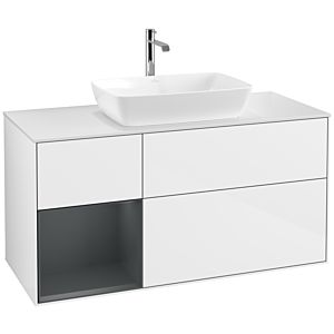 Villeroy et Boch Finion Villeroy et Boch F821HGGF 120cm, plaque de finition blanc mat, étagères laqué mat minuit, laqué blanc brillant