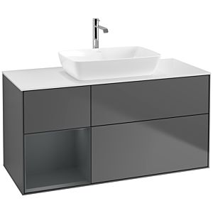 Villeroy und Boch Finion Waschtischunterschrank F821HGGK 120cm, Abdeckplatte white matt, Regale Midnight matt lacquer, Anthracite matt