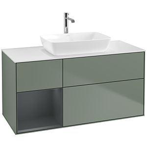 Villeroy et Boch Finion Villeroy et Boch F821HGGM 120cm, plaque de recouvrement blanc mat, étagères laqué mat Midnight, Olive Matt Lacquer