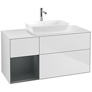 Villeroy und Boch Finion Waschtischunterschrank F821HGMT 120cm, Abdeckplatte white matt, Regale Midnight matt lacquer, White matt lacquer