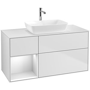 Villeroy et Boch Finion Villeroy et Boch F821MTMT 120cm, plaque de recouvrement blanc mat, étagères laqué blanc mat, laqué blanc mat