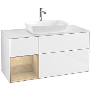Villeroy et Boch Finion Villeroy et Boch F821PCGF 120cm, plaque de recouvrement blanc mat, étagères Oak Veneer , laqué blanc brillant