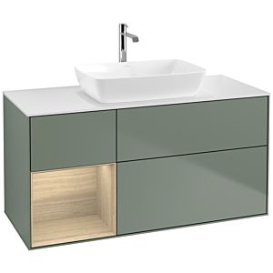 Villeroy et Boch Finion Villeroy et Boch F821PCGM 120cm, plaque de recouvrement blanc mat, étagères Oak Veneer , Olive Matt Lacquer