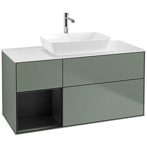 Villeroy et Boch Finion Villeroy et Boch F821PDGM 120cm, plaque de recouvrement blanc mat, étagères laqué noir mat, Olive Matt Lacquer