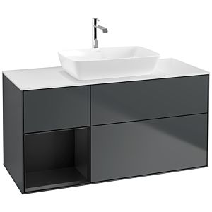 Villeroy und Boch Finion Waschtischunterschrank F821PDHG 120cm, Abdeckplatte white matt, Regale Black matt lacquer, Midnight Blue Matt Lacquer