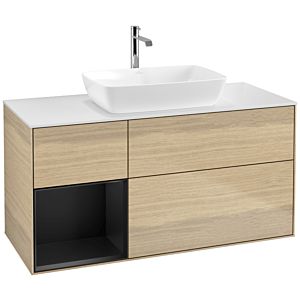 Villeroy und Boch Finion Waschtischunterschrank F821PDPC 120cm, Abdeckplatte white matt, Regale Black matt lacquer, Oak Veneer
