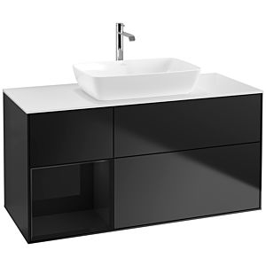 Villeroy und Boch Finion Waschtischunterschrank F821PHPD 120cm, Abdeckplatte white matt, Regale Glossy black lacquer, Black matt lacquer