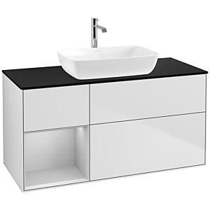Villeroy und Boch Finion Waschtischunterschrank F822GJMT 120cm, Abdeckplatte black matt, Regale Light grey matt lacquer, White matt lacquer