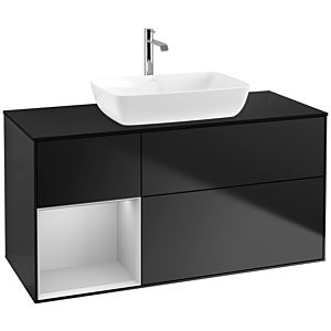 Villeroy und Boch Finion Waschtischunterschrank F822GJPD 120cm, Abdeckplatte black matt, Regale Light grey matt lacquer, Black matt lacquer