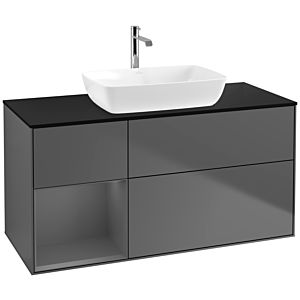 Villeroy und Boch Finion Waschtischunterschrank F822GKGK 120cm, Abdeckplatte black matt, Regale Anthracite matt lacquer, Anthracite matt