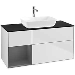 Villeroy und Boch Finion Waschtischunterschrank F822GKMT 120cm, Abdeckplatte black matt, Regale Anthracite matt lacquer, White matt lacquer