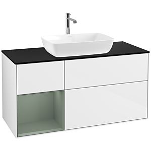 Villeroy et Boch Finion Villeroy et Boch F822GMGF 120cm, plaque de recouvrement noir mat, étagères laqué olive mat, laqué blanc brillant