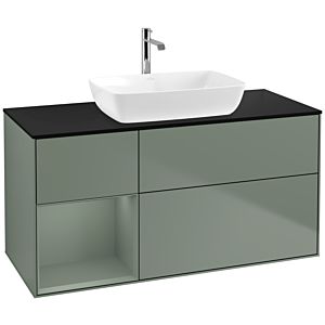 Villeroy et Boch Finion Villeroy et Boch F822GMGM 120cm, plaque de recouvrement noir mat, étagères laqué olive mat, Olive Matt Lacquer