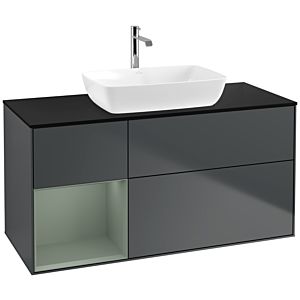 Villeroy und Boch Finion Waschtischunterschrank F822GMHG 120cm, Abdeckplatte black matt, Regale Olive matt lacquer, Midnight Blue Matt Lacquer