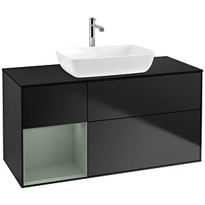 Villeroy und Boch Finion Waschtischunterschrank F822GMPD 120cm, Abdeckplatte black matt, Regale Olive matt lacquer, Black matt lacquer