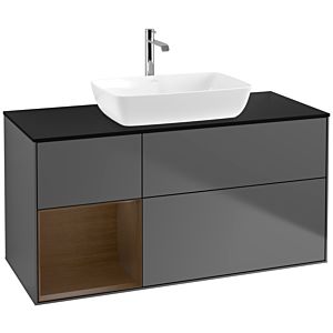 Villeroy und Boch Finion Waschtischunterschrank F822GNGK 120cm, Abdeckplatte black matt, Regale Walnut Veneer, Anthracite matt