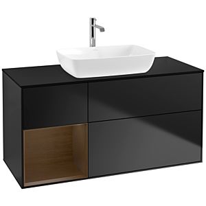 Villeroy und Boch Finion Waschtischunterschrank F822GNPD 120cm, Abdeckplatte black matt, Regale Walnut Veneer, Black matt lacquer