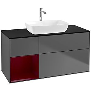 Villeroy und Boch Finion Waschtischunterschrank F822HBGK 120cm, Abdeckplatte black matt, Regale Peony matt lacquer, Anthracite matt