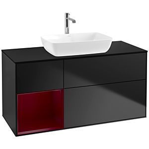 Villeroy und Boch Finion Waschtischunterschrank F822HBPD 120cm, Abdeckplatte black matt, Regale Peony matt lacquer, Black matt lacquer