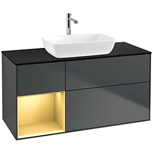Villeroy und Boch Finion Waschtischunterschrank F822HFHG 120cm, Abdeckplatte black matt, Regale Gold matt lacquer, Midnight Blue Matt Lacquer