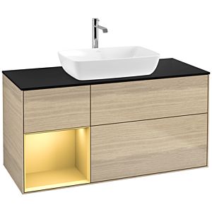 Villeroy and Boch Finion Villeroy and Boch Finion F822HFPC 120cm, cover plate black matt, shelves gold matt lacquer, Oak Veneer