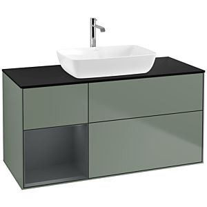 Villeroy et Boch Finion Villeroy et Boch F822HGGM 120cm, plaque de recouvrement noir mat, étagères laqué mat Midnight, Olive Matt Lacquer