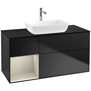 Villeroy und Boch Finion Waschtischunterschrank F822HHPD 120cm, Abdeckplatte black matt, Regale sand matt lacquer, Black matt lacquer
