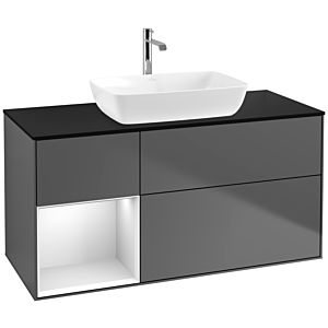 Villeroy et Boch Finion Villeroy et Boch F822MTGK 120cm, plaque de recouvrement noir mat, étagères laqué blanc mat, anthracite mat