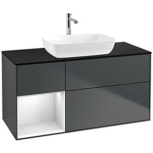 Villeroy und Boch Finion Waschtischunterschrank F822MTHG 120cm, Abdeckplatte black matt, Regale White matt lacquer, Midnight Blue Matt Lacquer