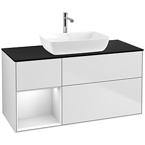 Villeroy et Boch Finion Villeroy et Boch F822MTMT 120cm, plaque de recouvrement noire mate, étagères laquées blanc mat, laqué blanc mat