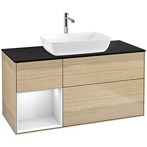 Villeroy et Boch Finion Villeroy et Boch F822MTPC 120cm, couvercle noir mat, étagères laqué blanc mat, Oak Veneer