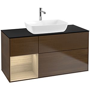 Villeroy und Boch Finion Waschtischunterschrank F822PCGN 120cm, Abdeckplatte black matt, Regale Oak Veneer, Walnut veneer