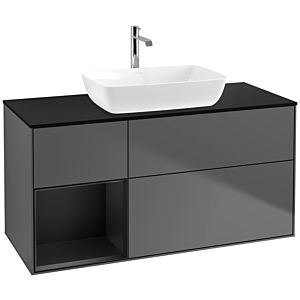 Villeroy und Boch Finion Waschtischunterschrank F822PDGK 120cm, Abdeckplatte black matt, Regale Black matt lacquer, Anthracite matt