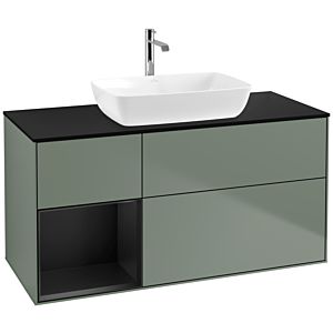 Villeroy et Boch Finion Villeroy et Boch F822PDGM 120cm, plaque de finition noir mat, étagères laqué noir mat, Olive Matt Lacquer