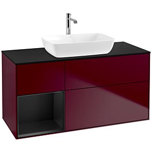 Villeroy und Boch Finion Waschtischunterschrank F822PDHB 120cm, Abdeckplatte black matt, Regale Black matt lacquer, Peony Matt